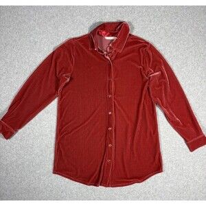 Soft Surroundings Velvet Boyfriend Tunic Button Up Shirt Red Cozy Luxe Size XS